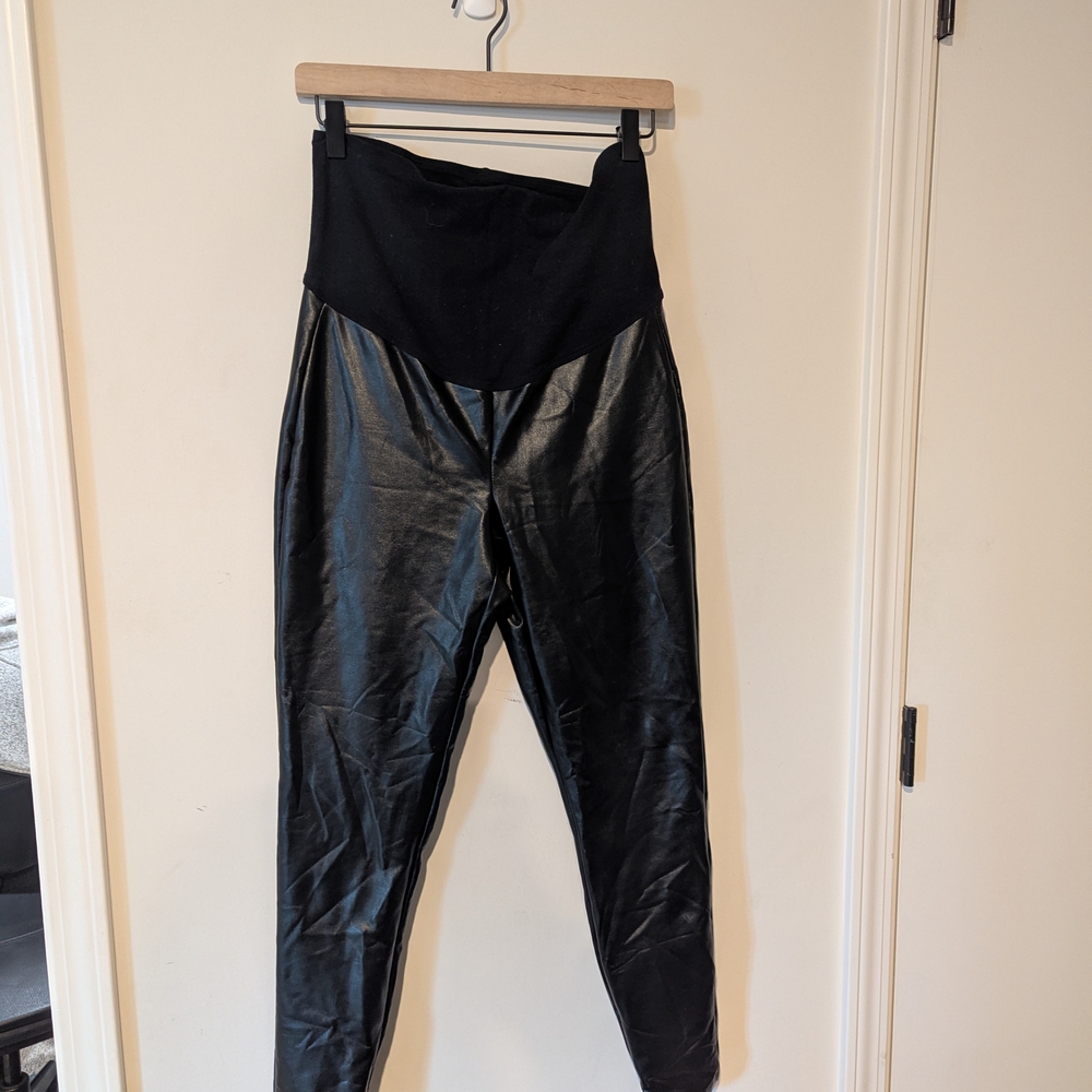 GAP Maternity Faux Leather Black Leggings, Over The Belly, Medium
